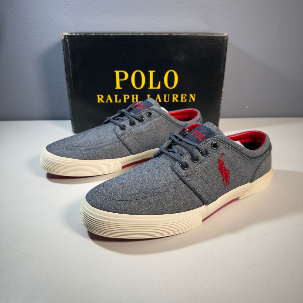 Polo Ralph Lauren Faxon Low Mens 8.5D Blue New Chambray Suede Sneakers